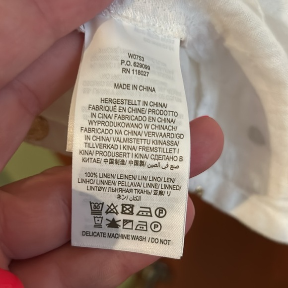 Boden 100% linen metallic gold polka dot button up shirt size 14 - Picture 5 of 6